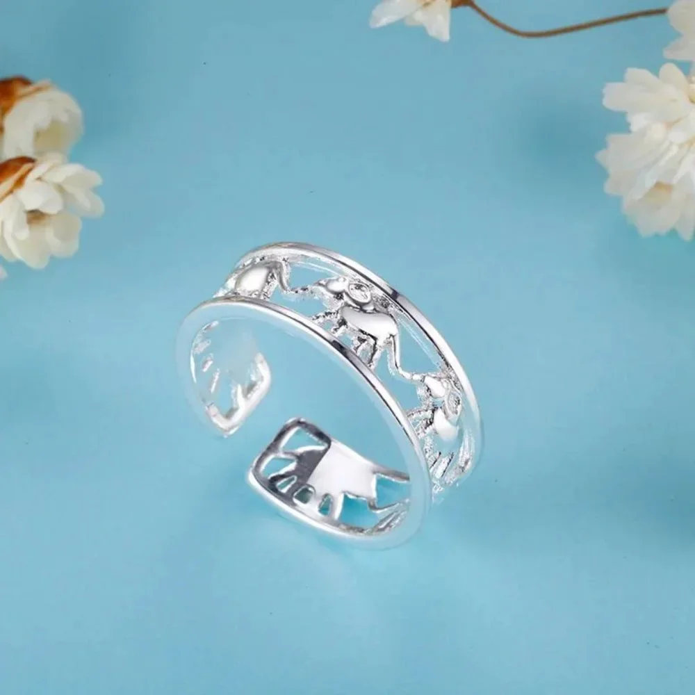 Elephant Adjustable Ring 925 Sterling Silver Heart Gift Ring - Picture 3 of 3